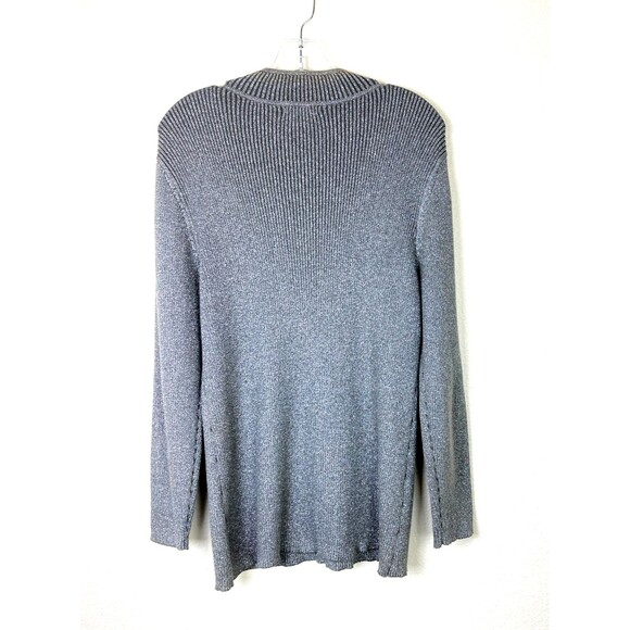 Lauren Michelle Metallic Beaded Shirt Size L Gray Silver Stretchy Knit Party - Picture 6 of 9